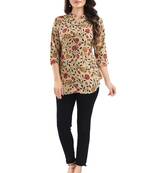Beige printed crepe short-kurtis