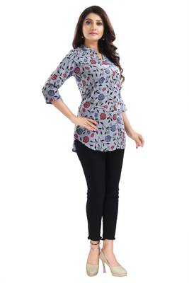 Grey printed crepe short-kurtis 3