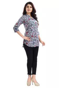 Grey printed crepe short-kurtis