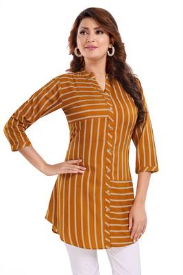 Mustard printed crepe short-kurtis 4
