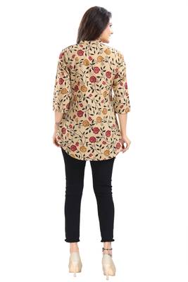 Beige printed crepe short-kurtis 3