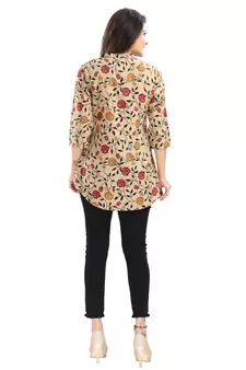 Beige printed crepe short-kurtis
