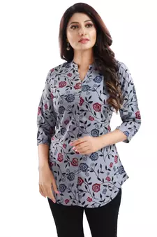 Grey printed crepe short-kurtis