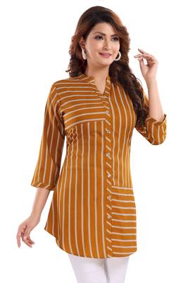 Mustard printed crepe short-kurtis 5
