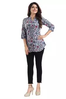 Grey printed crepe short-kurtis