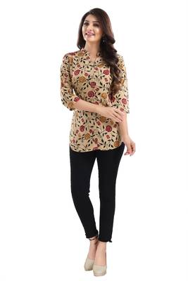 Beige printed crepe short-kurtis 6