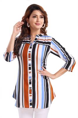 Multicolor printed crepe short-kurtis 4