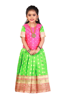 Shivangi Girls Green Lotus Pond Pattu Pavadai 1