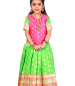 Shivangi Girls Green Lotus Pond Pattu Pavadai