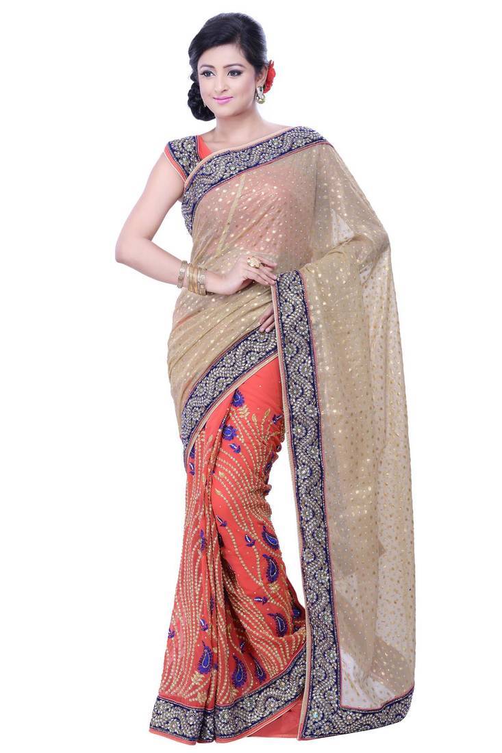 GOLD AND GAZARI embroidered georgette saree with blouse