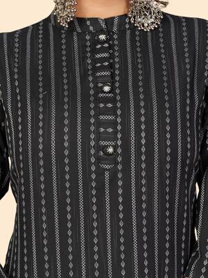 Printed Straight Cotton Black Stitched Kurta Pant With Dupatta 6