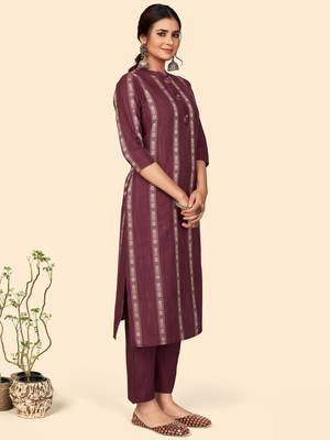 Printed Straight Cotton Purple Stitched Kurta Pant With Dupatta 4