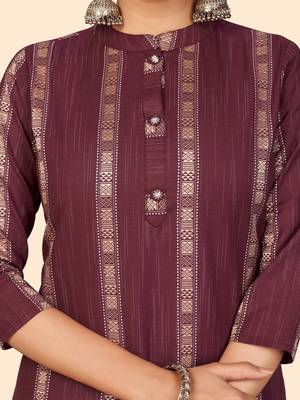 Printed Straight Cotton Purple Stitched Kurta Pant With Dupatta 6