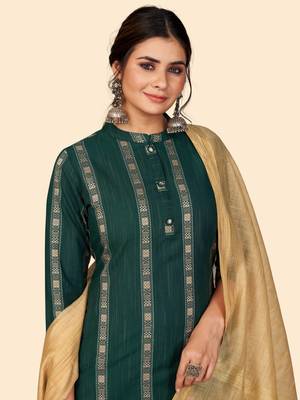 Printed Straight Cotton Green Stitched Kurta Pant With Dupatta 5
