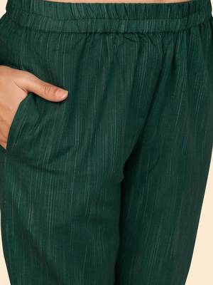 Printed Straight Cotton Green Stitched Kurta Pant With Dupatta 7