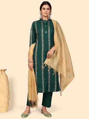 Printed Straight Cotton Green Stitched Kurta Pant With Dupatta 8