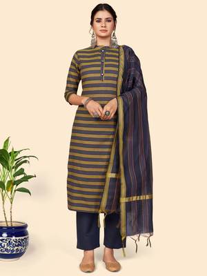 Printed Straight Cotton Blue Stitched Kurta Pant With Dupatta 1