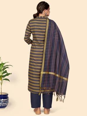 Printed Straight Cotton Blue Stitched Kurta Pant With Dupatta 3