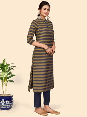 Printed Straight Cotton Blue Stitched Kurta Pant With Dupatta 5