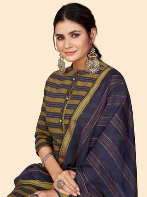 Printed Straight Cotton Blue Stitched Kurta Pant With Dupatta 6