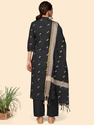 Printed Straight Cotton Black Stitched Kurta Pant With Dupatta 3