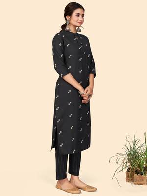 Printed Straight Cotton Black Stitched Kurta Pant With Dupatta 5