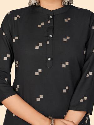 Printed Straight Cotton Black Stitched Kurta Pant With Dupatta 7