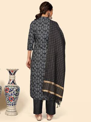 Printed Straight Cotton Black Stitched Kurta Pant With Dupatta 2