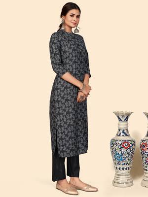 Printed Straight Cotton Black Stitched Kurta Pant With Dupatta 4