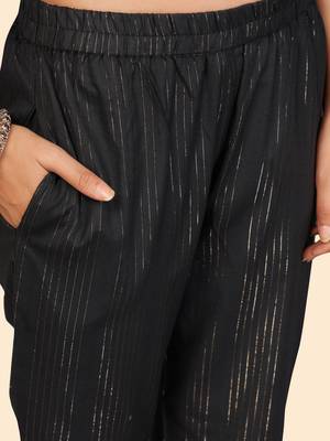 Printed Straight Cotton Black Stitched Kurta Pant With Dupatta 7