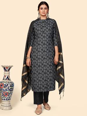 Printed Straight Cotton Black Stitched Kurta Pant With Dupatta 9