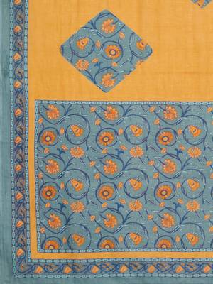 Floral Print A-Line With Side Slit Cotton Teal Stitched Kurta Pant With Dupatta 8