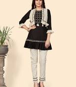 Embroidered Flared Cotton Black Stitched Top Pant With Koti