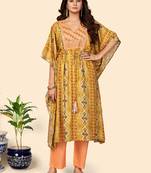 Embroidered & Sequience  Rayon Mahendi Green Stitched Kaftan Kurta With Pant Set