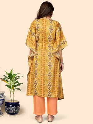 Embroidered & Sequience  Rayon Mahendi Green Stitched Kaftan Kurta With Pant Set 2