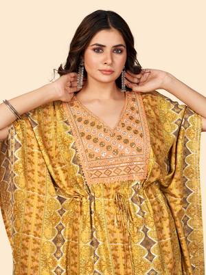 Embroidered & Sequience  Rayon Mahendi Green Stitched Kaftan Kurta With Pant Set 5