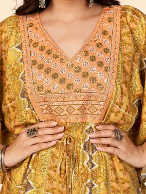 Embroidered & Sequience  Rayon Mahendi Green Stitched Kaftan Kurta With Pant Set 6