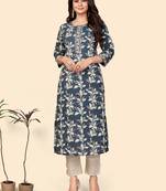 Print & Gota Patti Straight Cotton Dark Grey Stitched Kurta