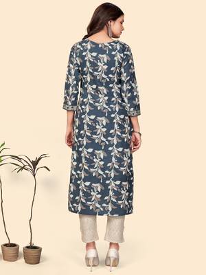Print & Gota Patti Straight Cotton Dark Grey Stitched Kurta 3