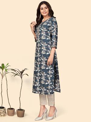 Print & Gota Patti Straight Cotton Dark Grey Stitched Kurta 4
