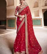 Red embroidered organza saree with blouse