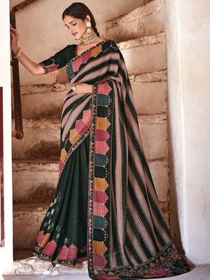Black embroidered georgette saree with blouse 1