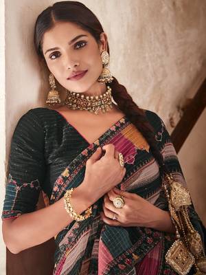 Black embroidered georgette saree with blouse 2