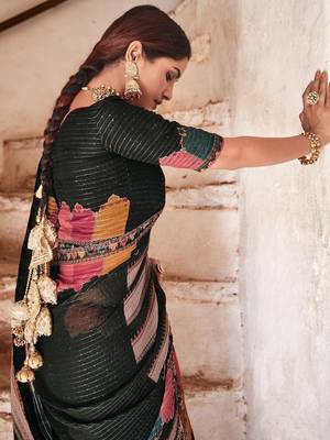 Black embroidered georgette saree with blouse 4