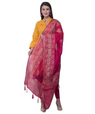 A R SILK Pahadi Print Rani Colour Silk Fancy Dupatta/Chunnis 3