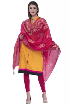 A R SILK Pahadi Print Rani Colour Silk Fancy Dupatta/Chunnis