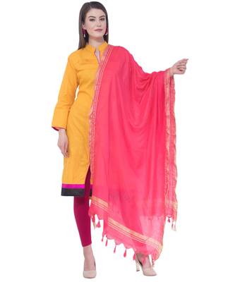 A R SILK Golden Border Gajari Colour Cotton Regular Dupattas/Chunnis 1