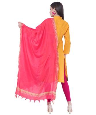 A R SILK Golden Border Gajari Colour Cotton Regular Dupattas/Chunnis 2
