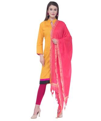 A R SILK Golden Border Gajari Colour Cotton Regular Dupattas/Chunnis 3