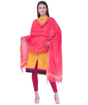 A R SILK Golden Border Gajari Colour Cotton Regular Dupattas/Chunnis 4